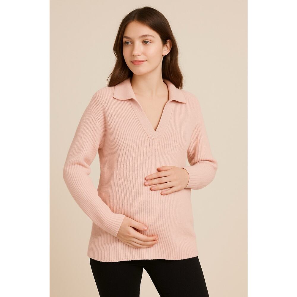Hatch Blush Pink Ribbed V-Neck Sweater
